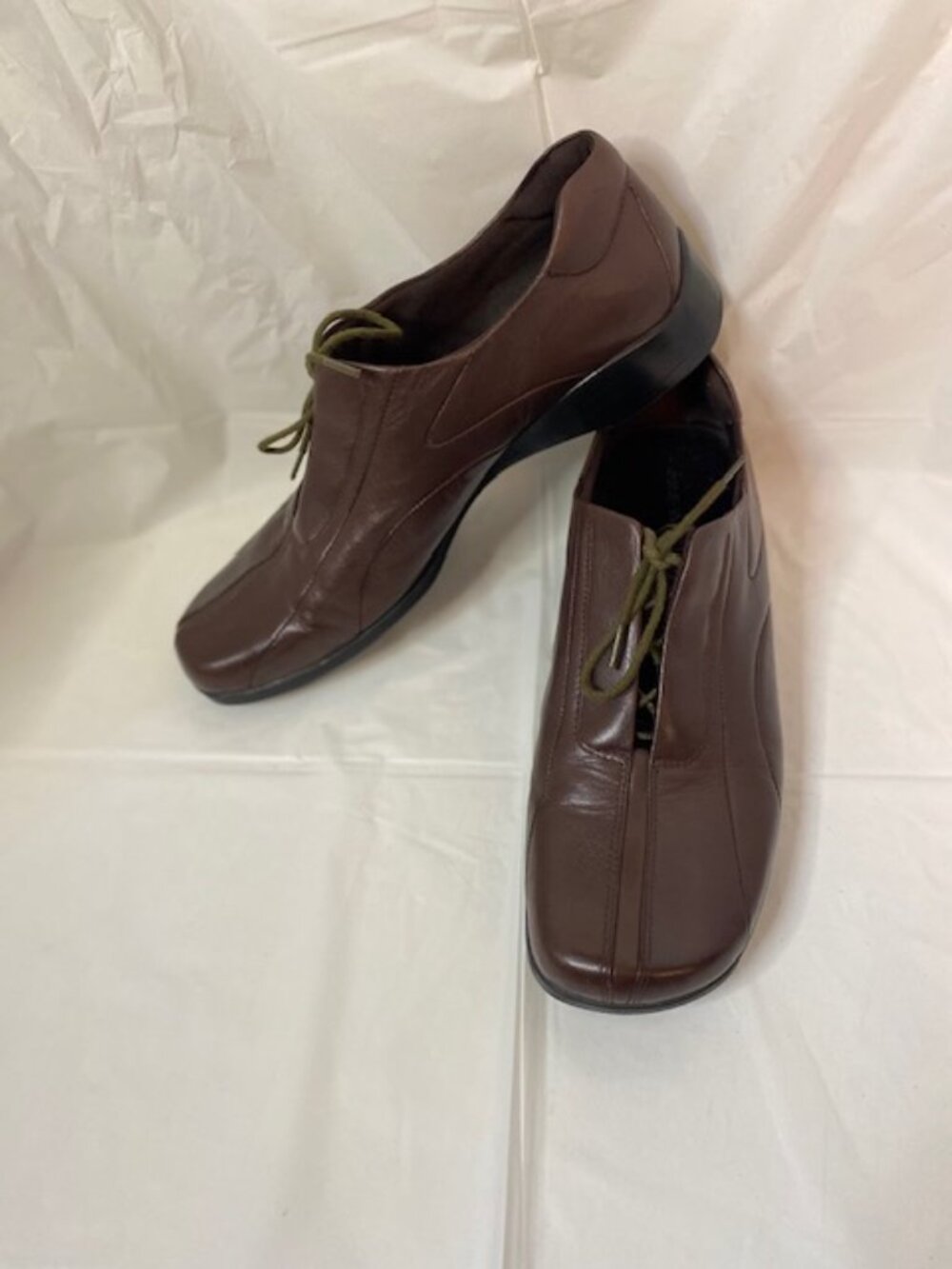 Nine West Brown Leather Lace-Up Wedge Loafers, Women's Size 9M